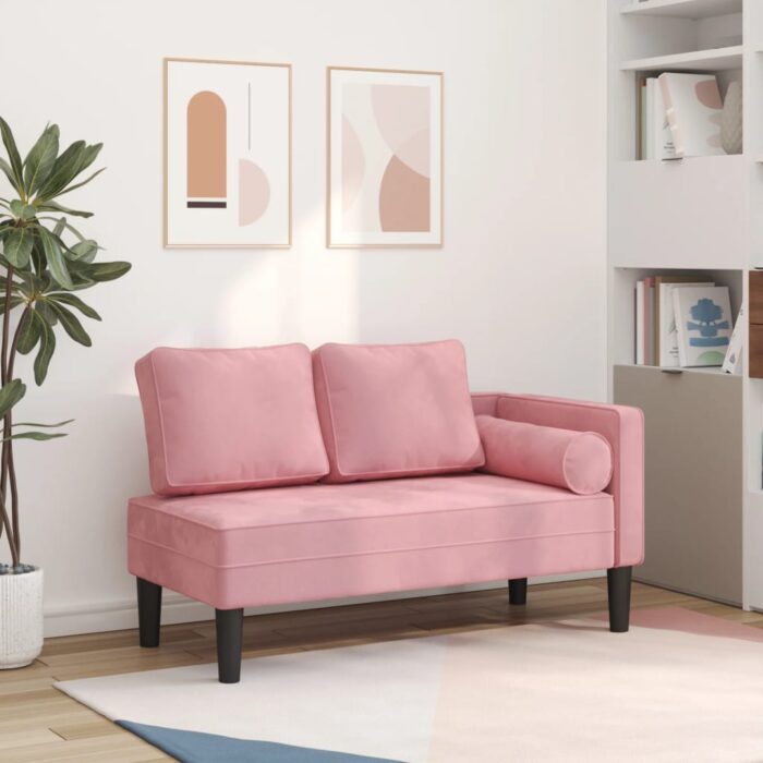 Chaise longue avec coussins rose velours – Image 1
