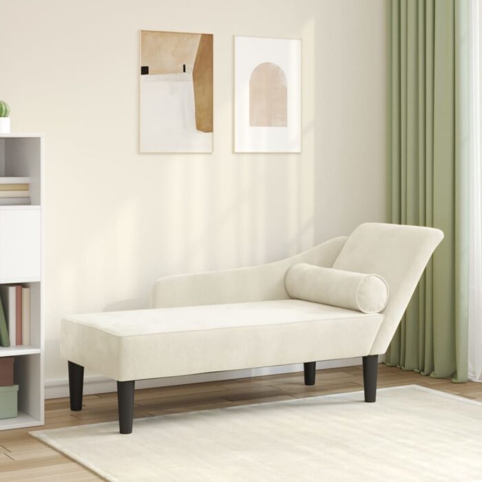 Chaise longue avec coussins crème velours – Image 1