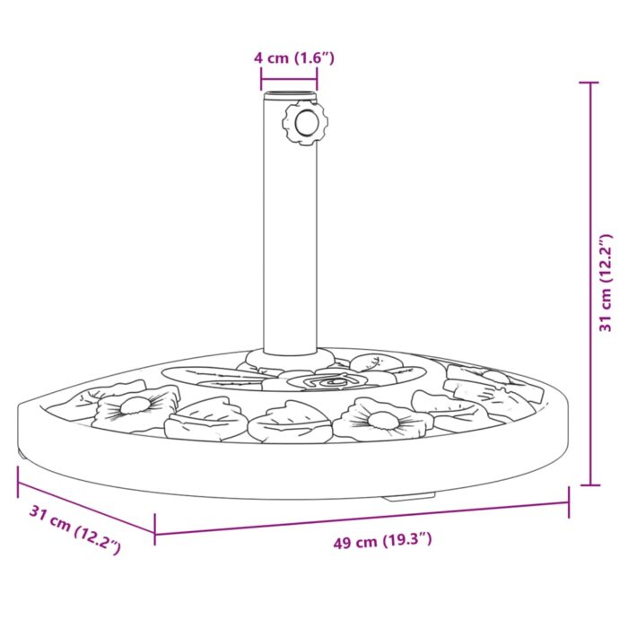 Base de parasol pour mâts Ø38 / 48 mm 9 kg demi-rond – Image 6