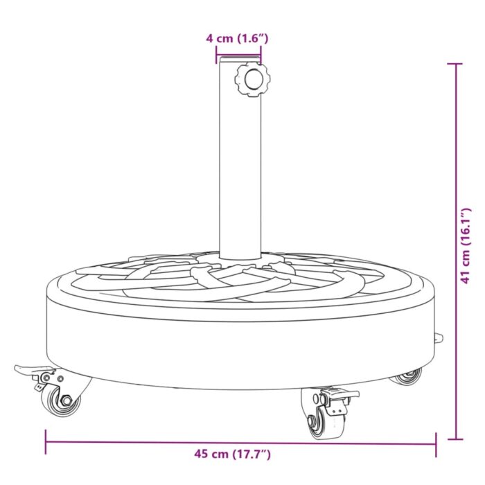 Base de parasol avec roues pour mâts Ø38 / 48 mm 27 kg rond – Image 6