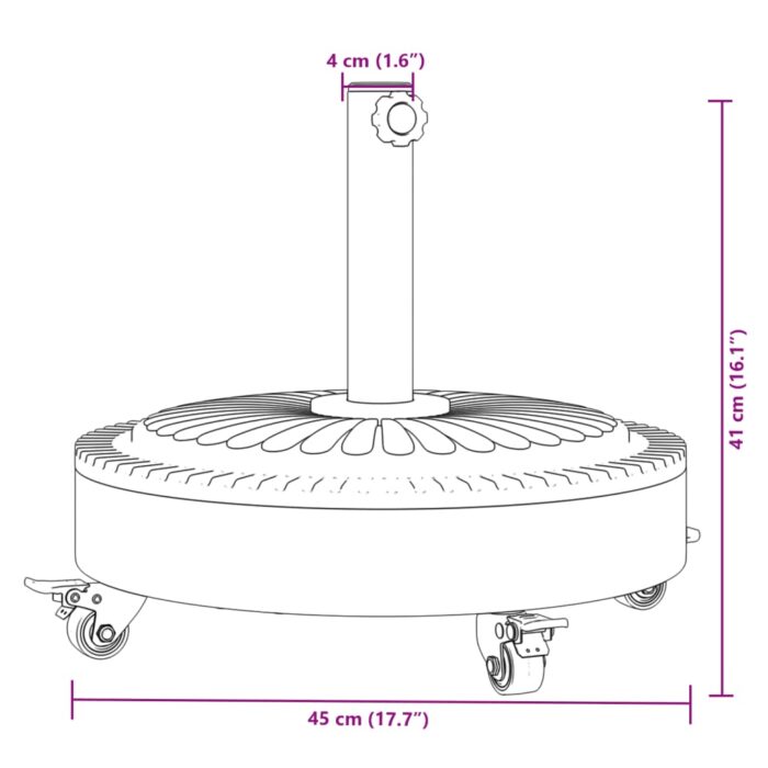 Base de parasol avec roues pour mâts Ø38 / 48 mm 27 kg rond – Image 6