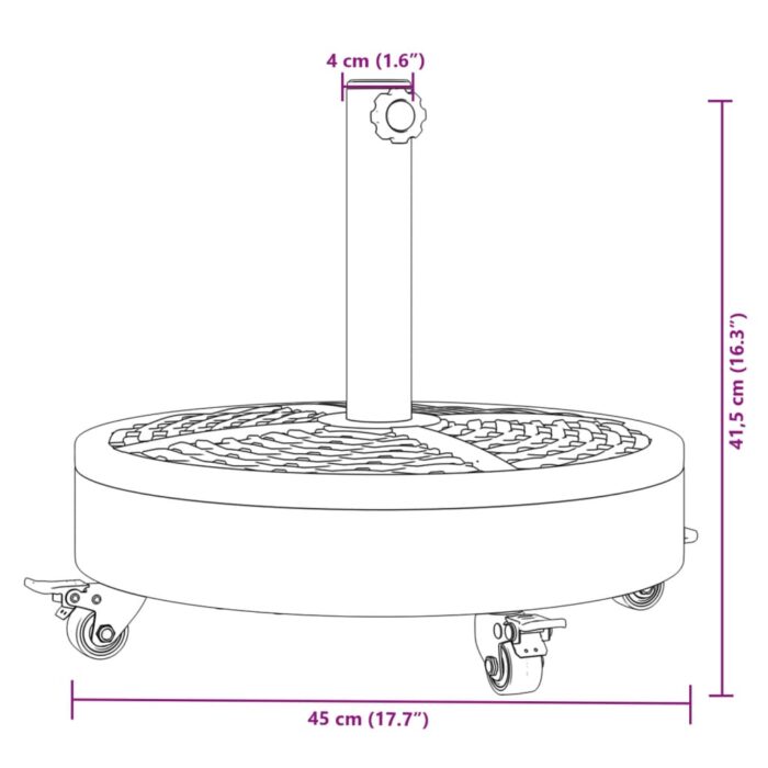Base de parasol avec roues pour mâts Ø38 / 48 mm 27 kg rond – Image 6