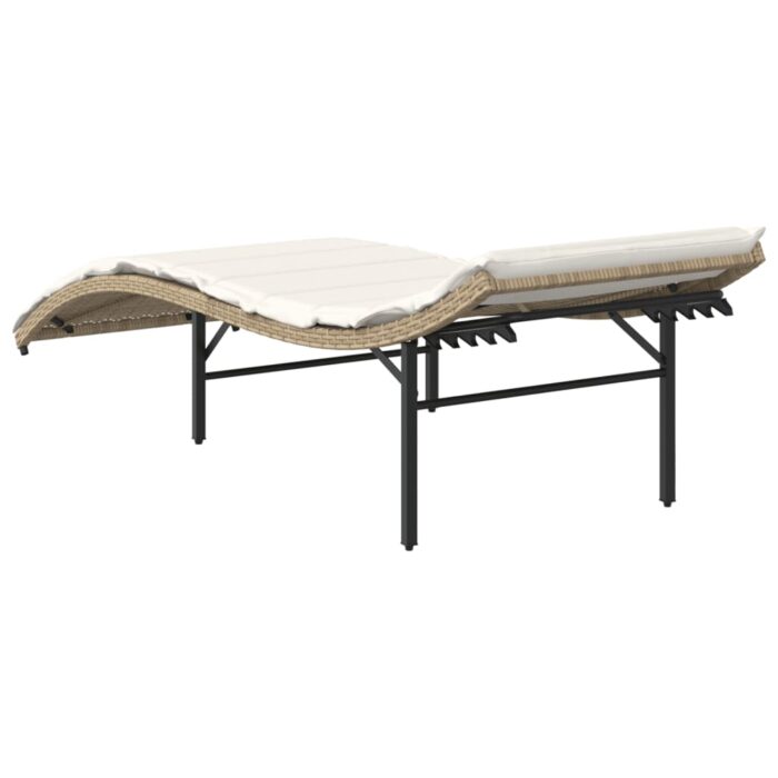 Chaises longues lot de 2 avec coussins beige résine tressée – Image 4