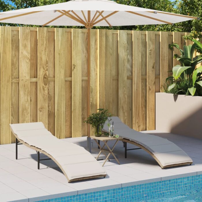 Chaises longues lot de 2 avec coussins beige résine tressée – Image 1