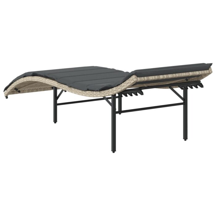 Chaises longues lot de 2 et coussins gris clair résine tressée – Image 4