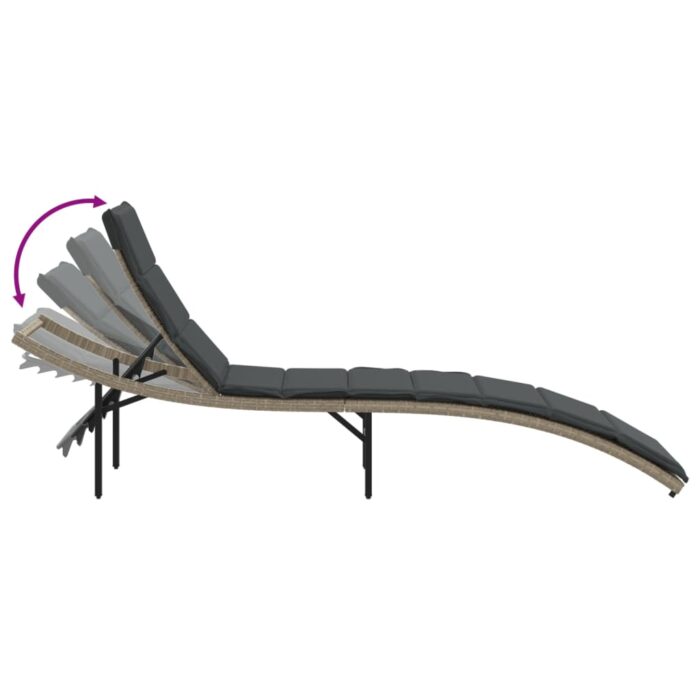 Chaises longues lot de 2 et coussins gris clair résine tressée – Image 5