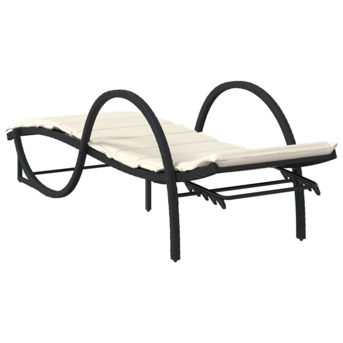 Chaises longues lot de 2 avec coussins noir résine tressée – Image 4