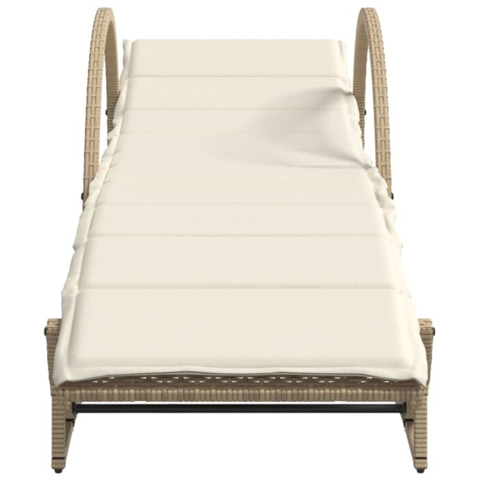 Chaises longues lot de 2 avec coussins beige résine tressée – Image 2