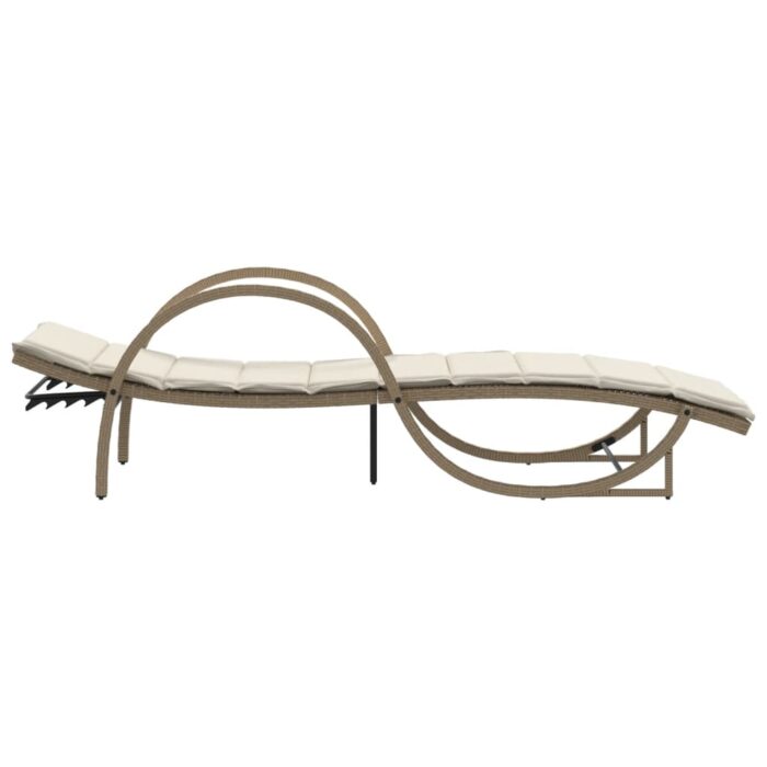 Chaises longues lot de 2 avec coussins beige résine tressée – Image 3