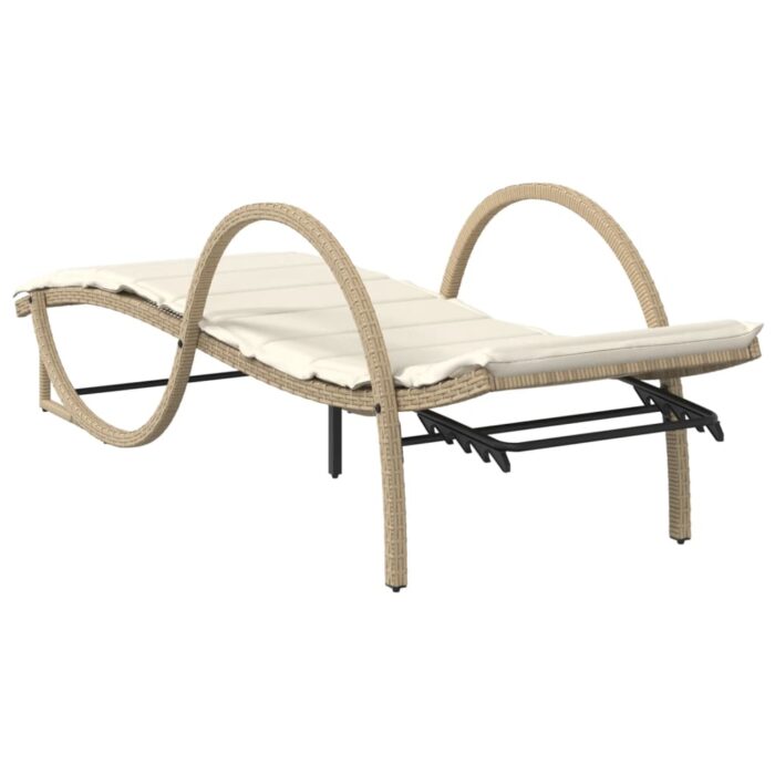 Chaises longues lot de 2 avec coussins beige résine tressée – Image 4