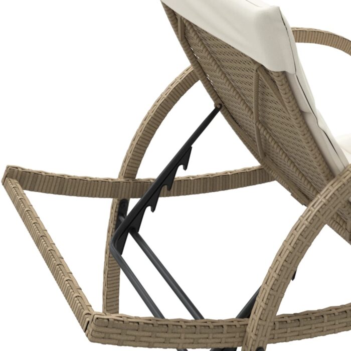 Chaises longues lot de 2 avec coussins beige résine tressée – Image 5