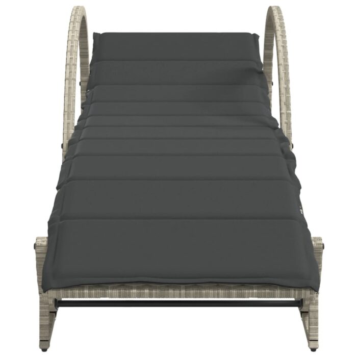 Chaises longues lot de 2 et coussins gris clair résine tressée – Image 2