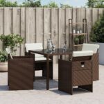 Chaises de jardin avec coussins lot de 4 marron résine tressée – Image 2