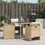 Chaises de jardin avec coussins lot de 4 beige résine tressée – Image 2
