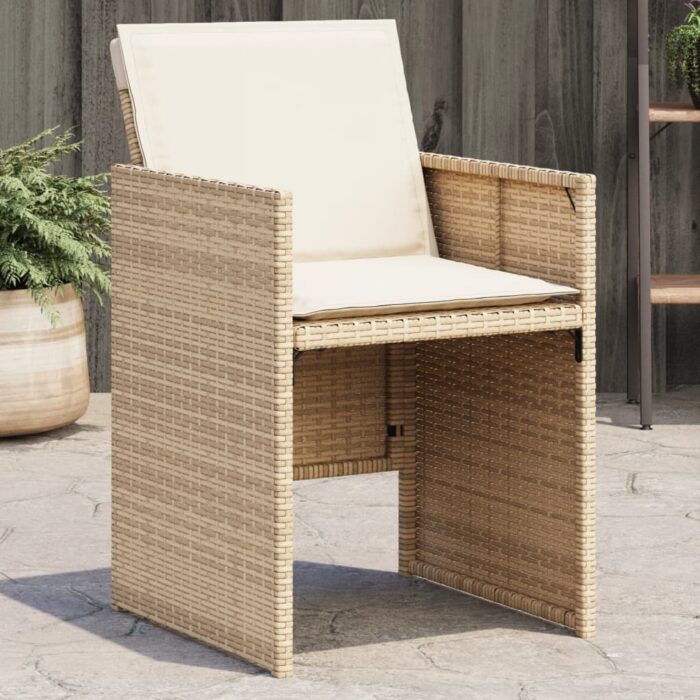 Chaises de jardin avec coussins lot de 4 beige résine tressée – Image 1