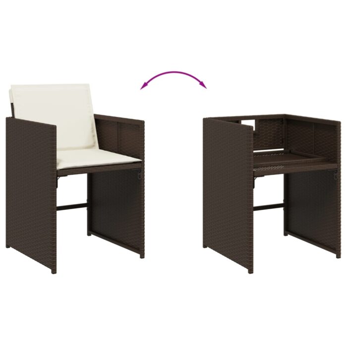 Chaises de jardin avec coussins lot de 4 marron résine tressée – Image 6