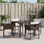 Chaises de jardin avec coussins lot de 4 marron résine tressée – Image 2