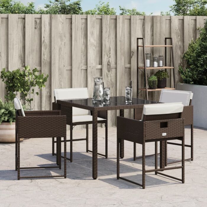 Chaises de jardin avec coussins lot de 4 marron résine tressée – Image 2