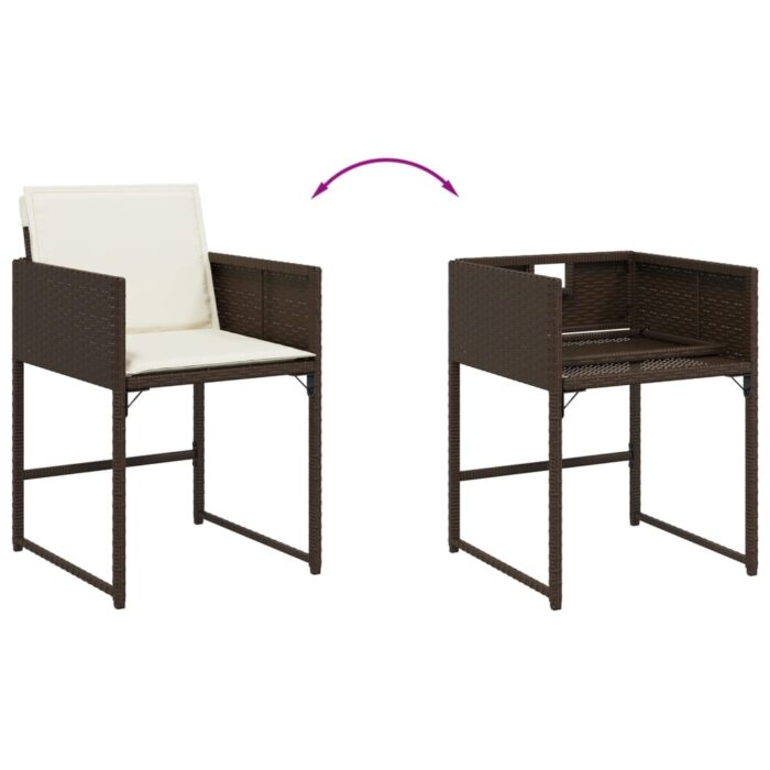 Chaises de jardin avec coussins lot de 4 marron résine tressée – Image 6