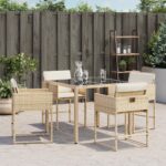 Chaises de jardin avec coussins lot de 4 beige résine tressée – Image 2