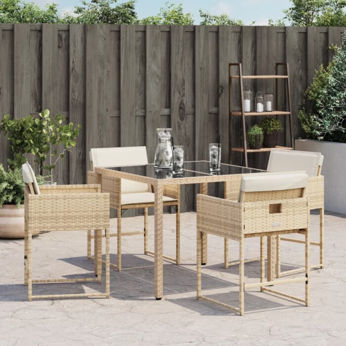 Chaises de jardin avec coussins lot de 4 beige résine tressée – Image 2