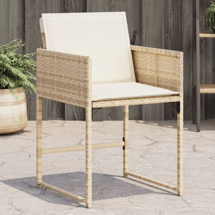 Chaises de jardin avec coussins lot de 4 beige résine tressée – Image 1