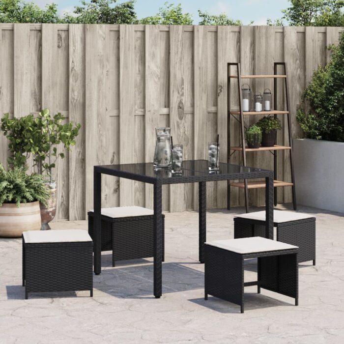 Tabourets de jardin et coussins lot de 4 noir 40x40x35 cm rotin – Image 2