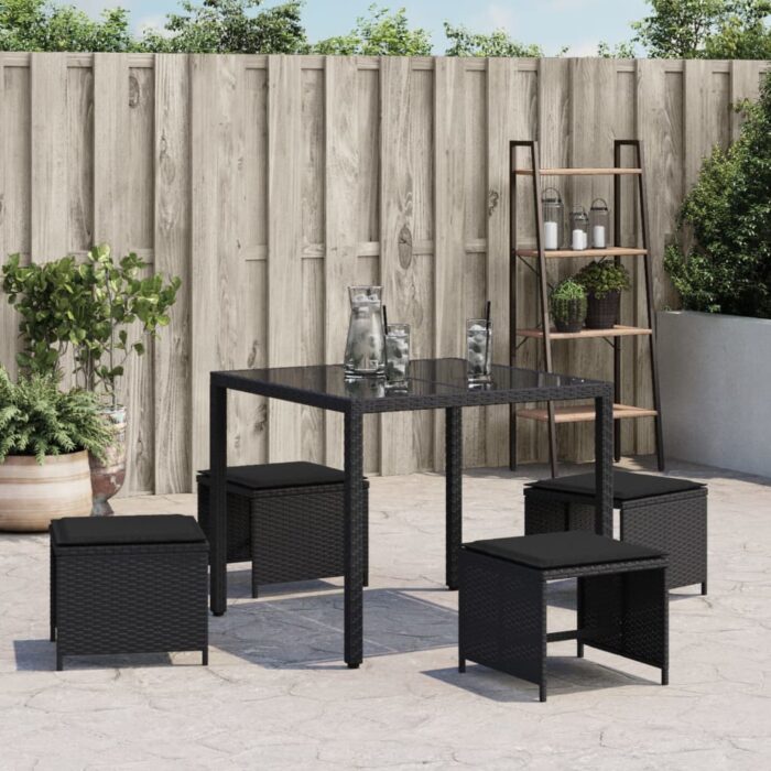 Tabourets de jardin avec coussins 4 pcs noir 40x40x35 cm rotin – Image 2