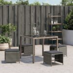 Tabourets de jardin avec coussins lot de 4 gris résine tressée – Image 2