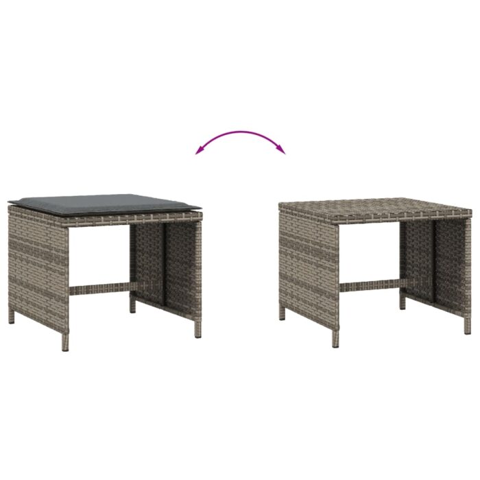 Tabourets de jardin avec coussins lot de 4 gris résine tressée – Image 5