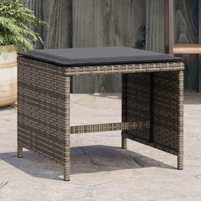 VXL8721102534805_m_en_hd_1.jpg Tabourets de jardin avec coussins lot de 4 gris résine tressée – Image 1