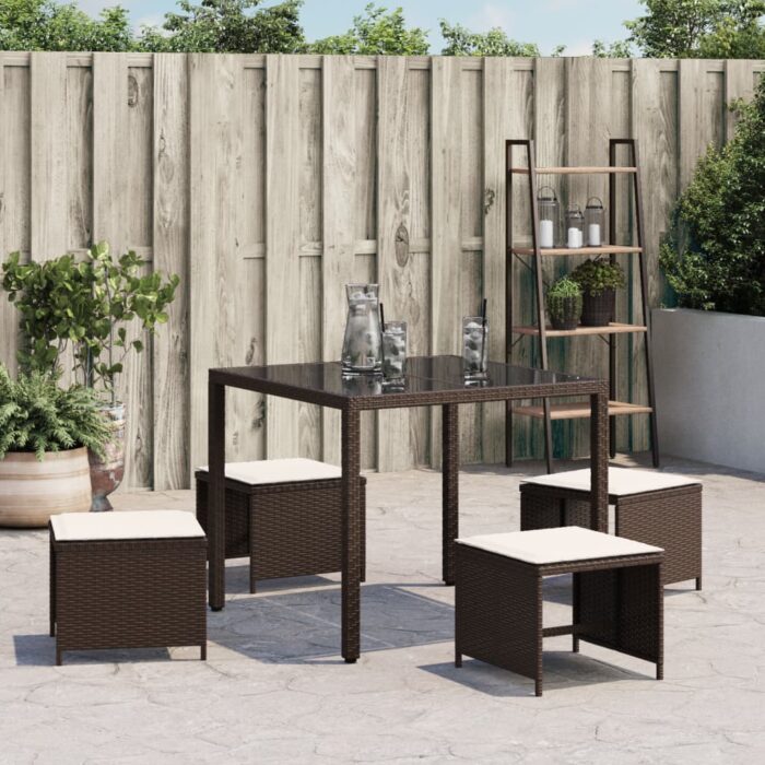 Tabourets de jardin avec coussins 4pcs marron 40x40x35 cm rotin – Image 2