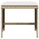 Tabourets de jardin avec coussins lot de 4 beige résine tressée – Image 3