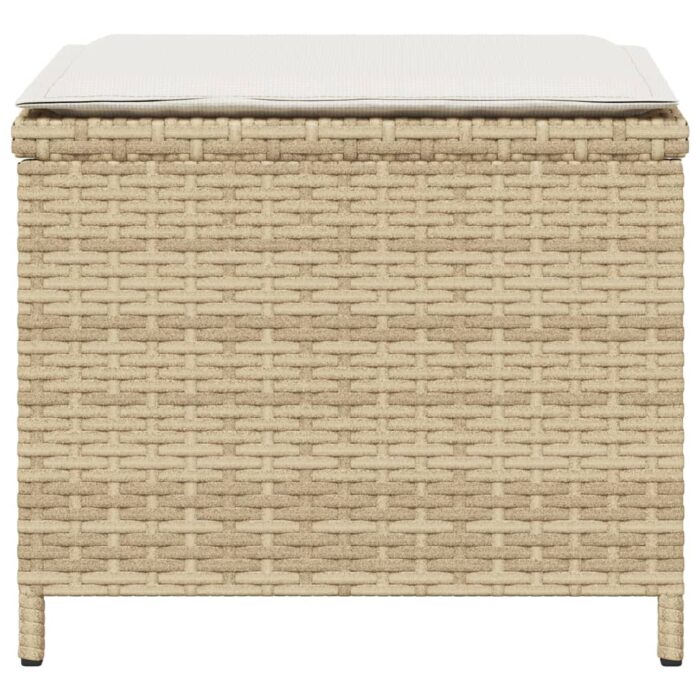 Tabourets de jardin avec coussins lot de 4 beige résine tressée – Image 4