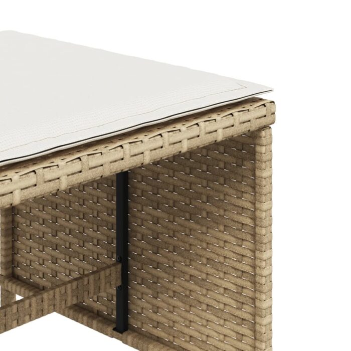 Tabourets de jardin avec coussins lot de 4 beige résine tressée – Image 7