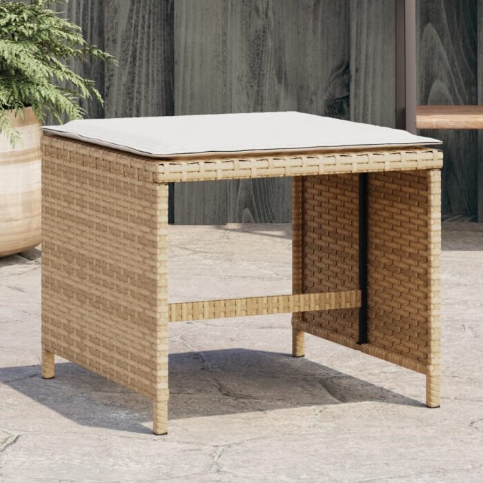 VXL8721102534829_m_en_hd_1.jpg Tabourets de jardin avec coussins lot de 4 beige résine tressée – Image 1