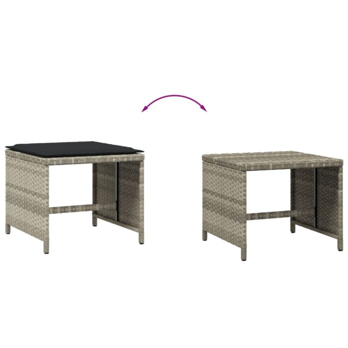 Tabourets de jardin coussins lot de 4 gris clair résine tressée – Image 5