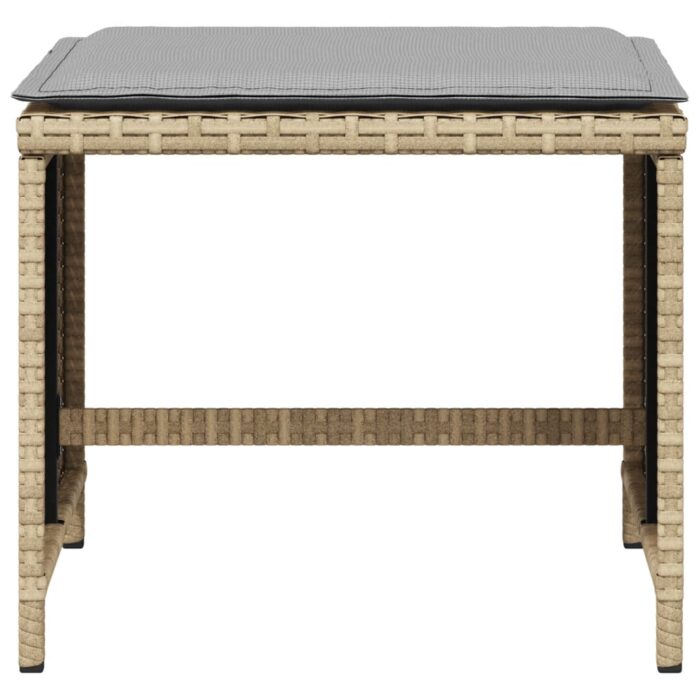 Tabourets de jardin et coussins lot de 4 mélange beige rotin – Image 3