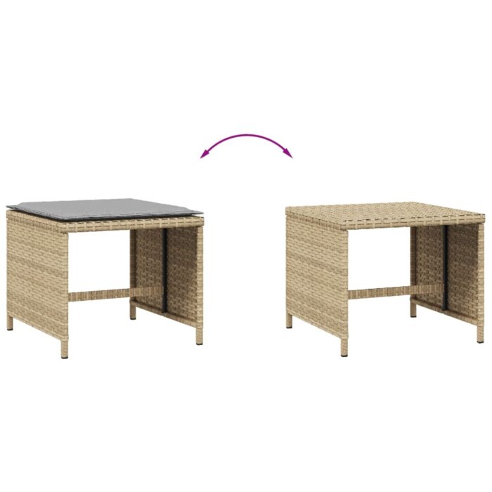 Tabourets de jardin et coussins lot de 4 mélange beige rotin – Image 5