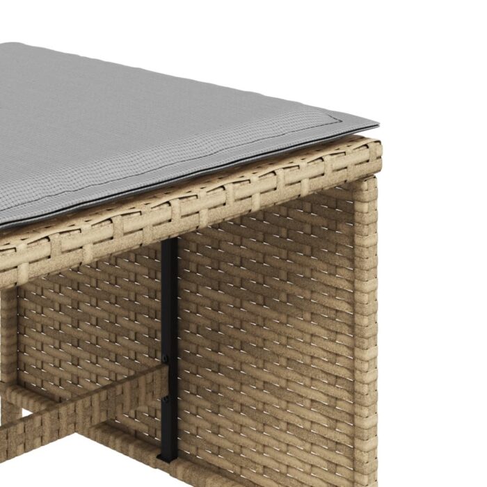 Tabourets de jardin et coussins lot de 4 mélange beige rotin – Image 7