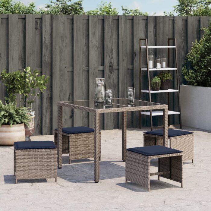 Tabourets de jardin avec coussins lot de 4 gris résine tressée – Image 2