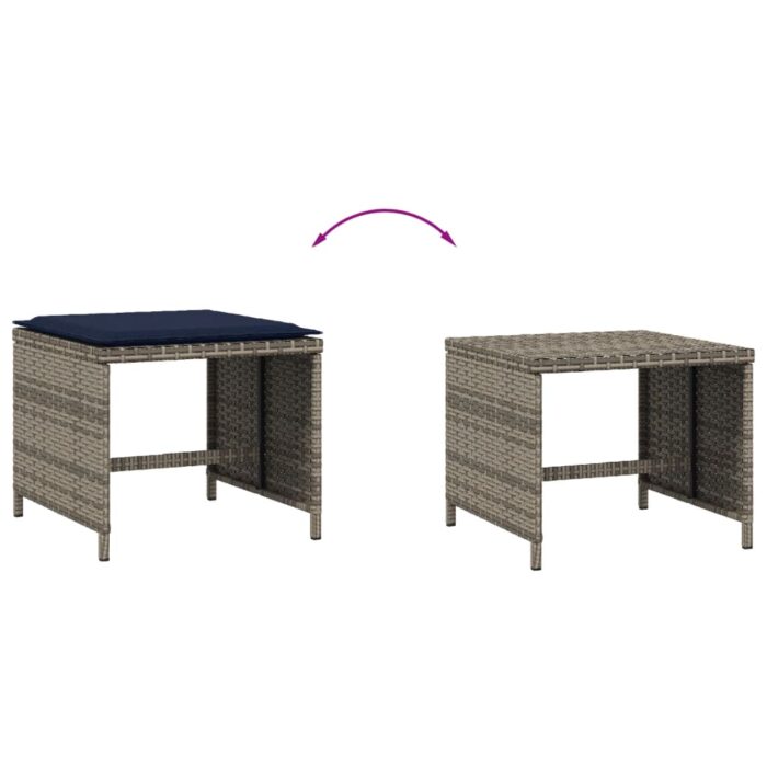 Tabourets de jardin avec coussins lot de 4 gris résine tressée – Image 5