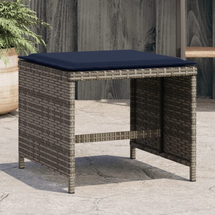 VXL8721102534850_m_en_hd_1.jpg Tabourets de jardin avec coussins lot de 4 gris résine tressée – Image 1