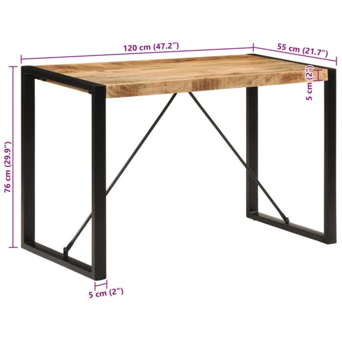 Table à manger 120x55x76 cm bois de manguier massif brut – Image 7