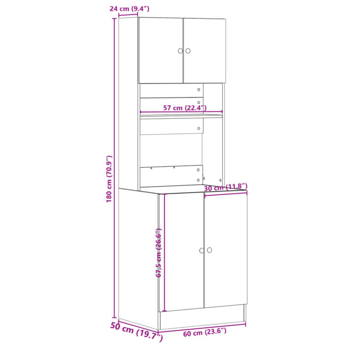 Armoire de cuisine chêne fumé 60x50x180 cm bois d'ingénierie – Image 9