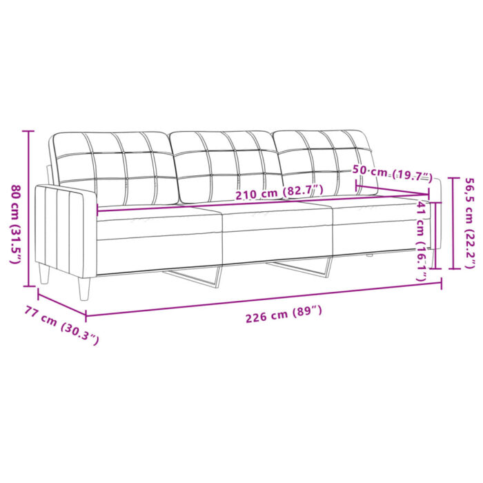 Canapé à 3 places Gris clair 210 cm Tissu – Image 6
