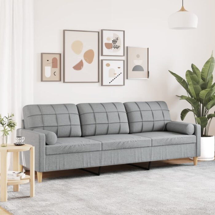 Canapé 3 places avec oreillers gris clair 210 cm tissu – Image 1