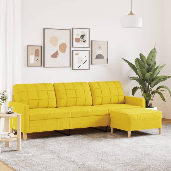 Canapé à 3 places avec repose-pieds Jaune clair 210 cm Tissu – Image 1