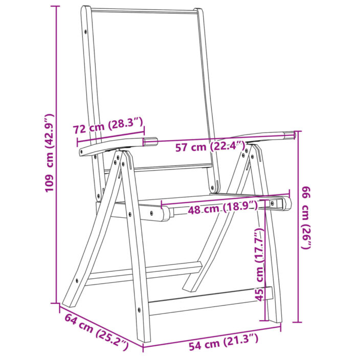 Chaises pliables de jardin lot de 6 bois d'acacia et textilène – Image 6
