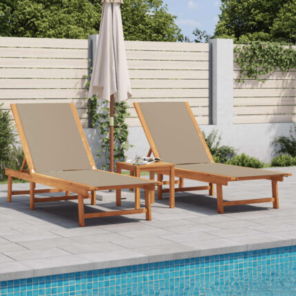 Chaises longues lot de 2 taupe bois acacia solide et textilène